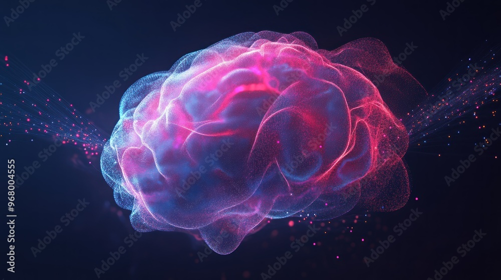 Fototapeta premium Abstract Brain Formed by Pink and Blue Particles