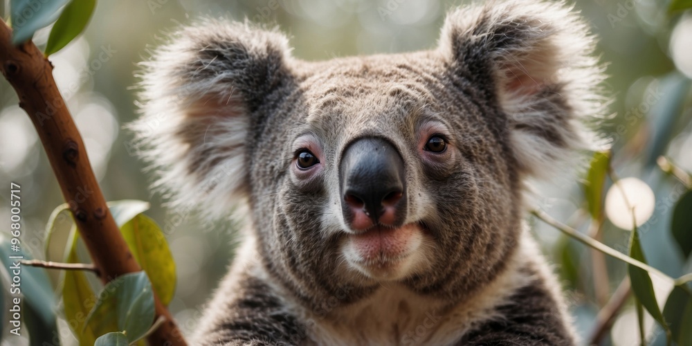 Fototapeta premium Cuddly koala enjoying eucalyptus habitat.