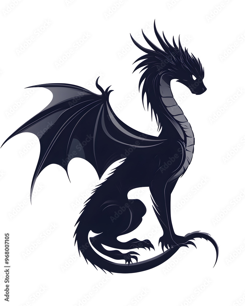 Ominous Winged Dragon Silhouette on Minimal White Background