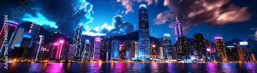 Futuristic, sci-fi concept art of a high-tech cityscape at night, technological, urban, imagination, futuristic aesthetics :: neon lights, soaring skyscrapers, futuristic transportation