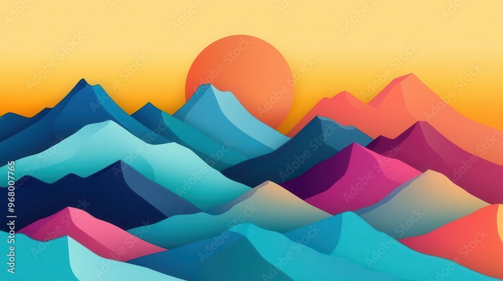 abstract mountain range created with bold geometric shapes and a vivid color palette layered design with sharp edges and gradient fills for a modern twist