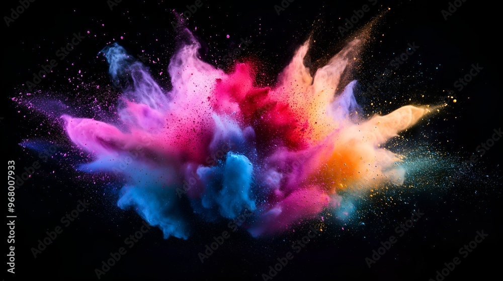 Colorful dust cloud in dynamic motion with vivid hues Colorful dust cloud in dynamic motion with vivid hues