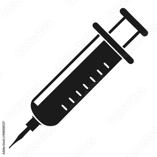 Hand Drawn Syringe Icon Vector - Black Silhouette.