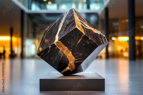 Geometric, abstract sculpture made of marble, contemporary, minimalistic, sculpture, visual elegance :: clean lines, polished surface, geometric precision photo