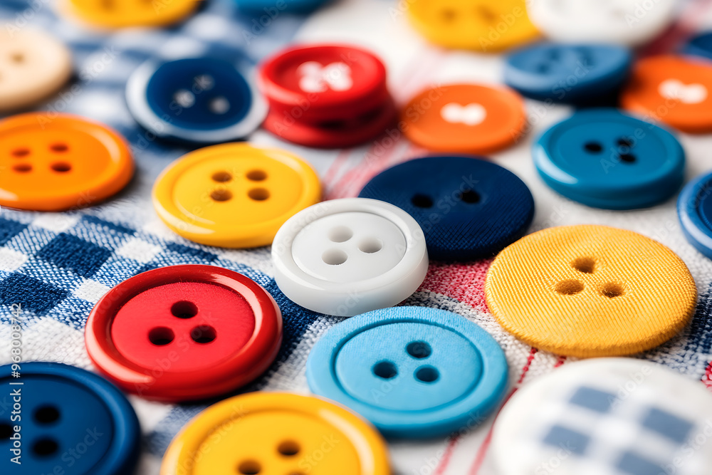 Close-Up of Various Buttons, Textile Fasteners and Fashion Accessories Close-Up of Various Buttons, Textile Fasteners and Fashion Accessories