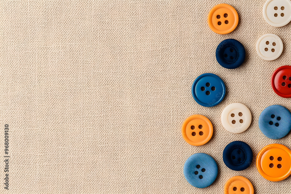 Close-Up of Various Buttons, Textile Fasteners and Fashion Accessories Close-Up of Various Buttons, Textile Fasteners and Fashion Accessories