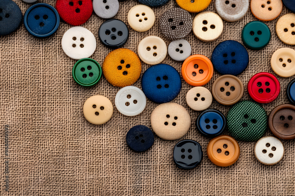 Close-Up of Various Buttons, Textile Fasteners and Fashion Accessories