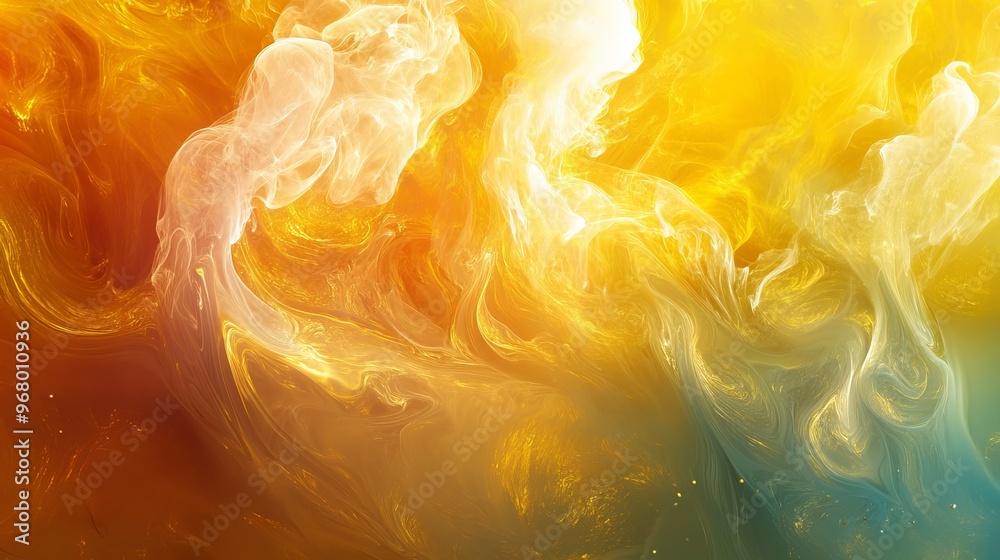 Vivid colors dance in an abstract sea of gold, as smoke swirls like a luxurious mirage. Vivid colors dance in an abstract sea of gold, as smoke swirls like a luxurious mirage.