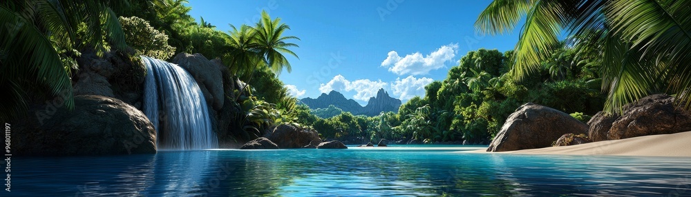 Lush, tropical rainforest with cascading waterfalls and exotic wildlife, photorealistic, vibrant Lush, tropical rainforest with cascading waterfalls and exotic wildlife, photorealistic, vibrant