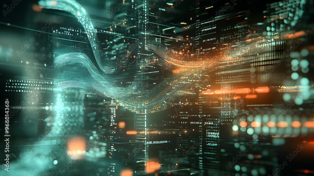 Abstract Digital Network with Bokeh Lights Abstract Digital Network with Bokeh Lights