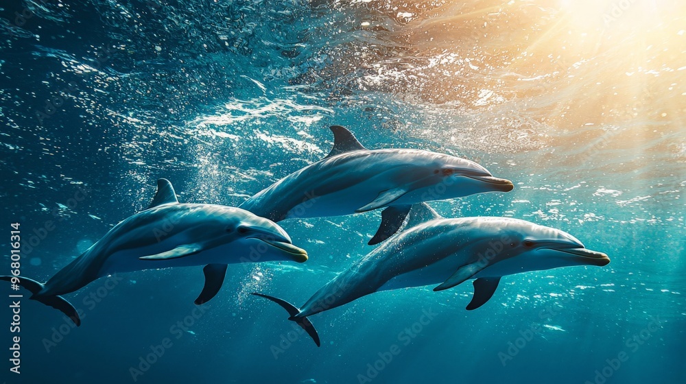 Dolphins communicating underwater, creating a sophisticated transport network across the ocean Dolphins communicating underwater, creating a sophisticated transport network across the ocean