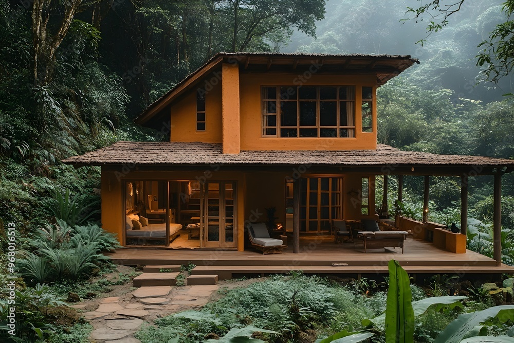 Eco-Friendly Wellness Retreat in Rustic Forest Lodge with Guests Enjoying Outdoor Activities and Tranquil Atmosphere Eco-Friendly Wellness Retreat in Rustic Forest Lodge with Guests Enjoying Outdoor Activities and Tranquil Atmosphere