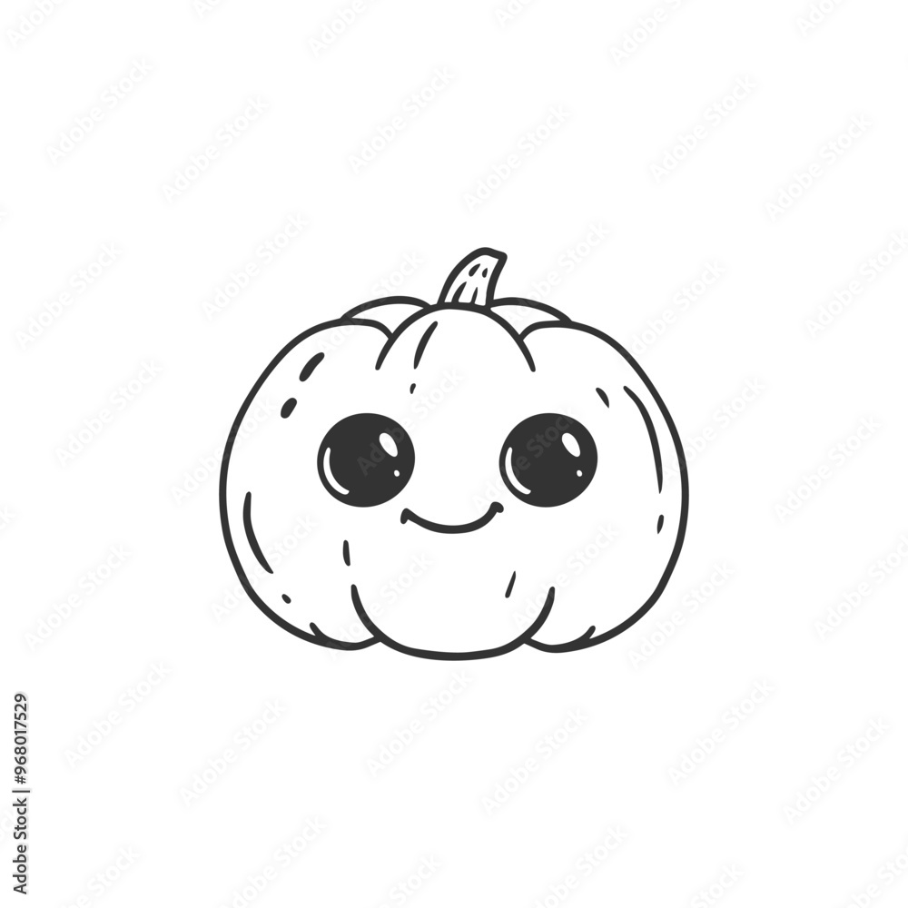 Fototapeta premium Cute halloween pumpkin isolated on white. Halloween pumpkin head coloring page for kids. Black and white illustration. Vector illustration.