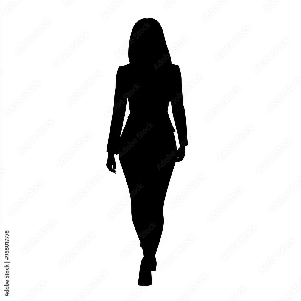 Fototapeta premium Silhouette of a businesswoman walking confidently on a white background