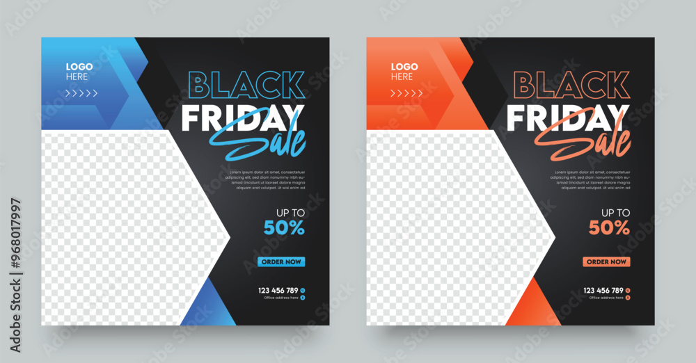 Obraz premium Black friday sale social media post template, mobile apps, banners design, Set of black friday sale social media banner.