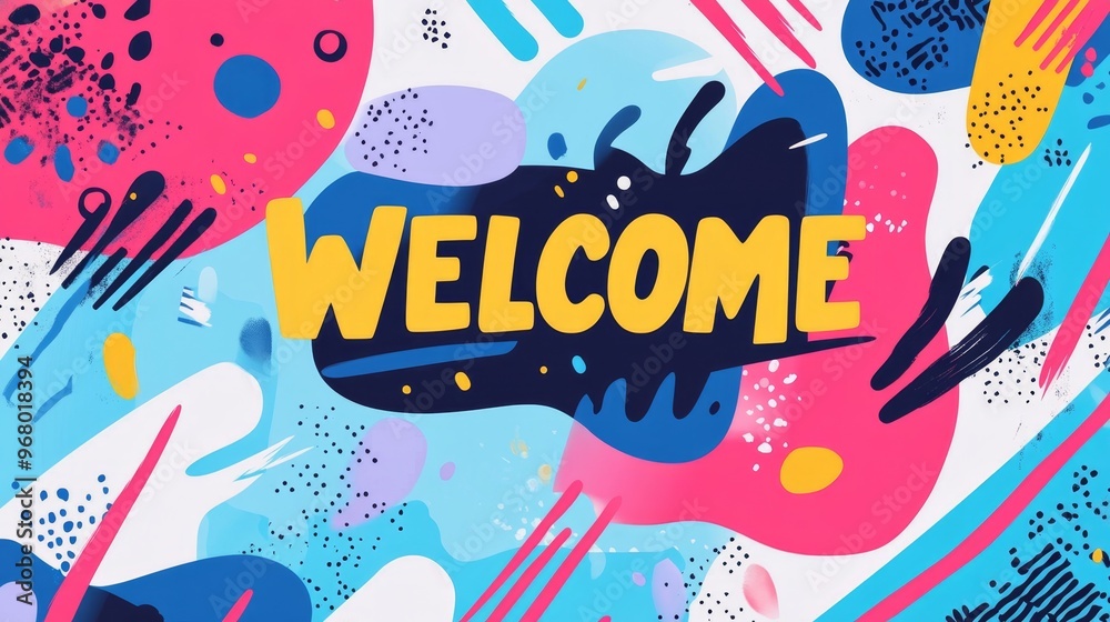 Obraz premium Colorful abstract design featuring a vibrant welcome message with modern typography and minimalism