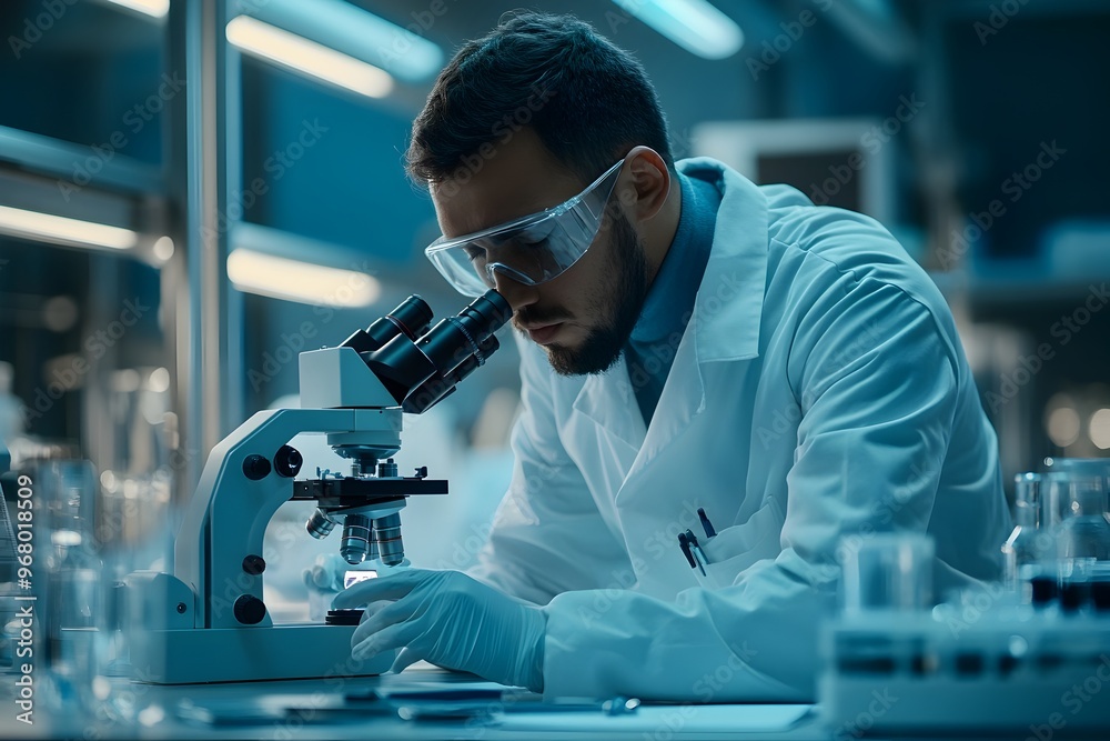 Precise Scientific Investigation Under High-Powered Microscope in Medical Laboratory Precise Scientific Investigation Under High-Powered Microscope in Medical Laboratory