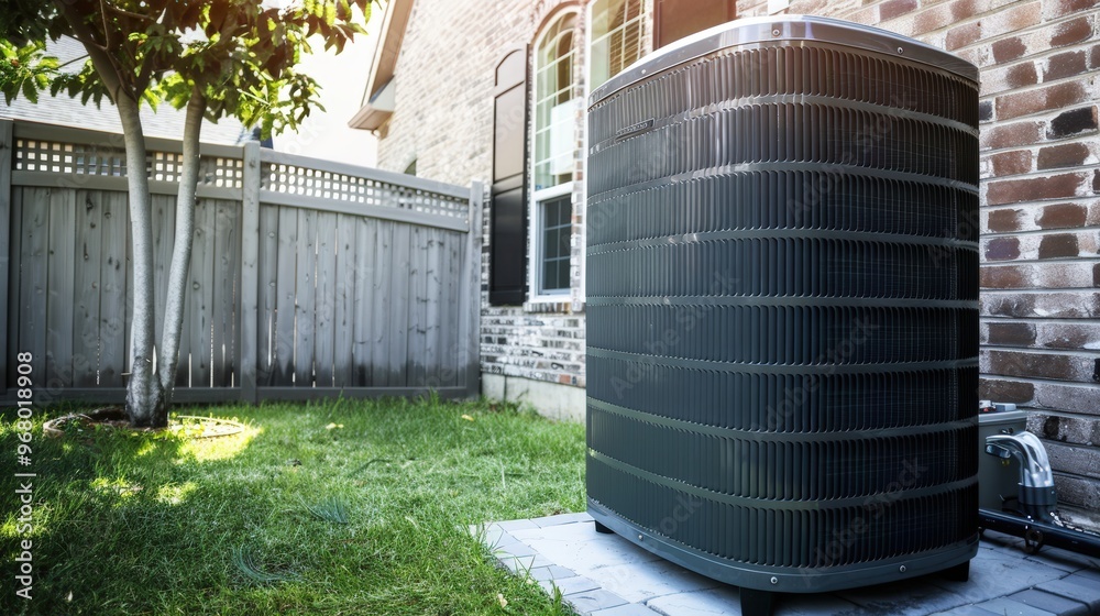 Fototapeta premium Energy Efficient Air Conditioning Unit in a Residential Setting - Sleek Design, Advanced Technology