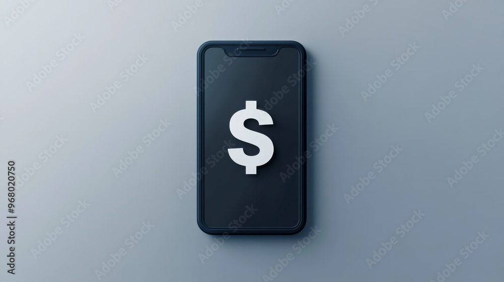 Smartphone with dollar symbol icon on gray background representing online shopping concept Smartphone with dollar symbol icon on gray background representing online shopping concept