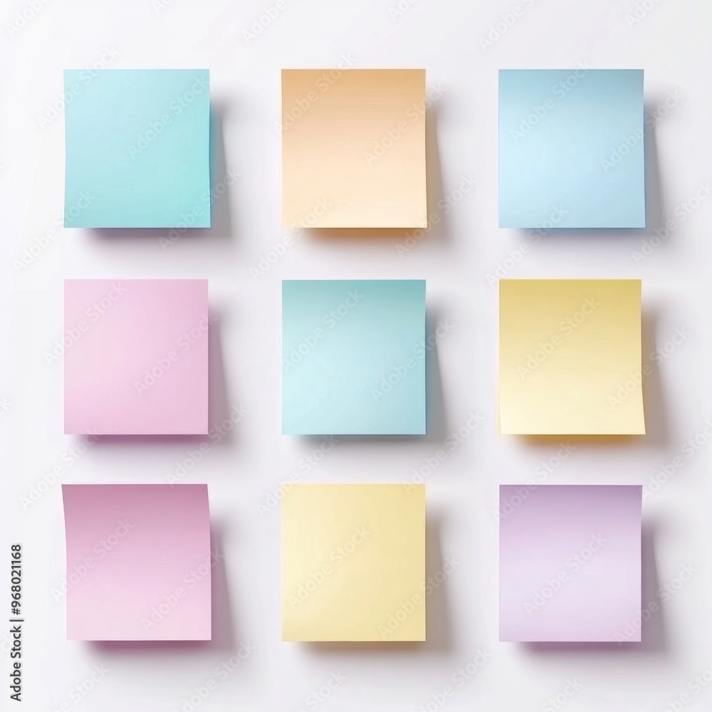 Pastel sticky notes with motivational quotes arranged in a grid pattern on a white background Pastel sticky notes with motivational quotes arranged in a grid pattern on a white background