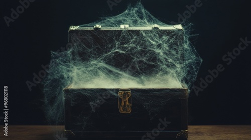 The Hollow Treasure Chest: A treasure chest that looks full of gold, but when opened, reveals only dust and cobwebs, symbolizing how scams often promise riches but deliver nothing photo