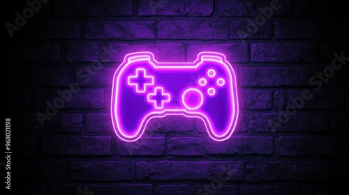 Purple Neon Gamepad on a Brick Wall