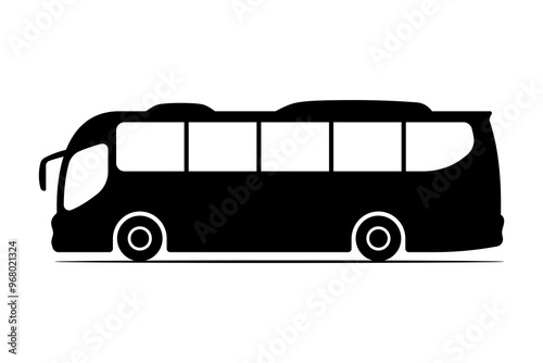 Large passenger bus icon. Black silhouette. Side view. Vector simple flat graphic illustration. Isolated object on white background. Isolate.