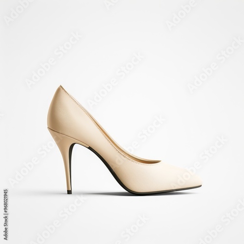 Beige court shoes, fashion element, detailed 3D render, classic style, isolated on white background.