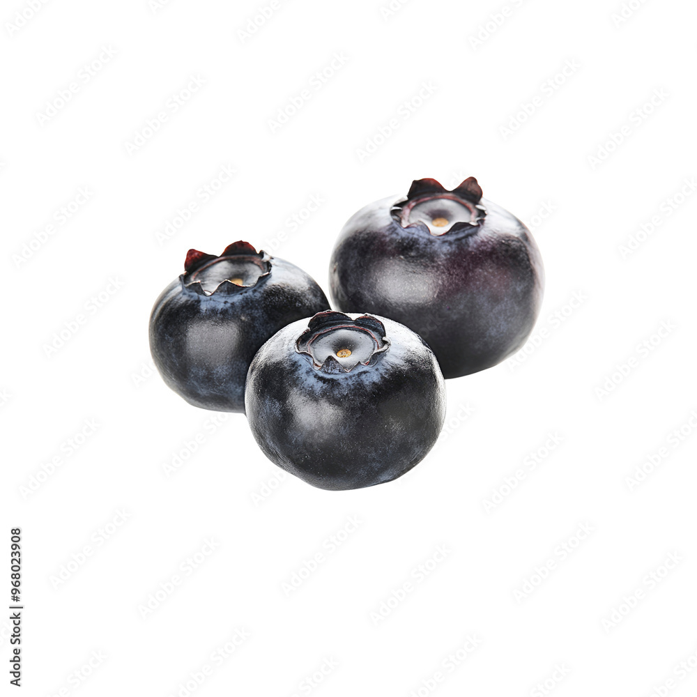 Three Fresh Blueberries Isolated on White Background Three Fresh Blueberries Isolated on White Background