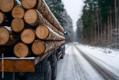 Close-Up of Logs Being Transported on a Truck, Forestry Industry and Wood Transportation