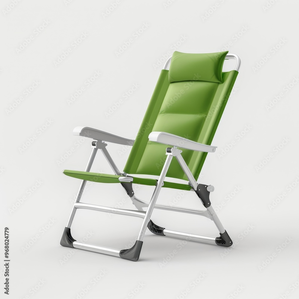 Camping chair with headrest, outdoor furniture, realistic 3D render, ergonomic support, isolated on white background. Camping chair with headrest, outdoor furniture, realistic 3D render, ergonomic support, isolated on white background.