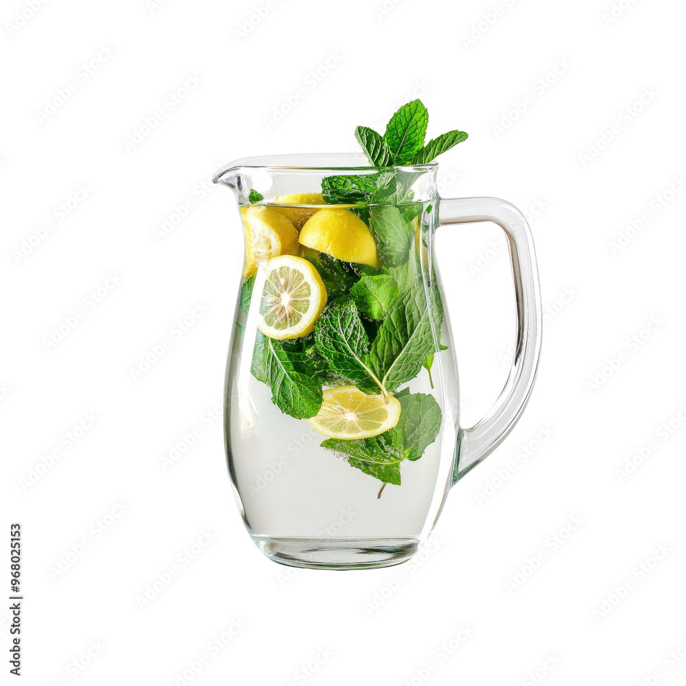 Refreshing Lemon and Mint Infused Water in a Glass Pitcher Refreshing Lemon and Mint Infused Water in a Glass Pitcher