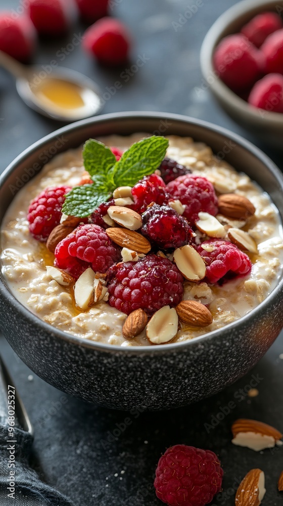 Healthy Oatmeal with Raspberries and Almonds Healthy Oatmeal with Raspberries and Almonds