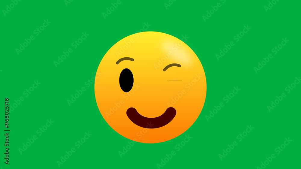 on eye wink and smile face expression on green screen. on eye wink and smile face expression on green screen.