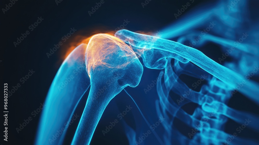 Shoulder muscle pain showing pain, medical treatment, rehabilitation and injury concept. medical use Education and Commerce. the painful point with a red x-ray 