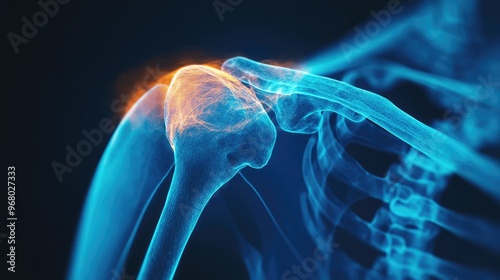 Shoulder muscle pain showing pain, medical treatment, rehabilitation and injury concept. medical use Education and Commerce. the painful point with a red x-ray 