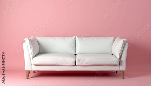 A white sofa isolated on pink background, furniture design concept