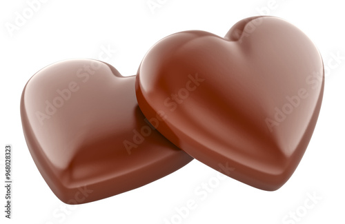 Two chocolate candy hearts, 3D rendering isolated on transparent background