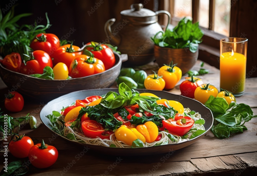 colorful vibrant vegan dishes artfully arranged table fresh ingredients exquisite presentation, meal, arrangement, display, healthy, cuisine, food, salad colorful vibrant vegan dishes artfully arranged table fresh ingredients exquisite presentation, meal, arrangement, display, healthy, cuisine, food, salad
