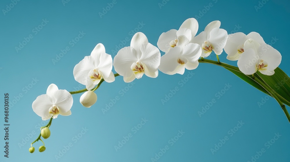 Obraz premium White Orchid Branch Against Turquoise Background
