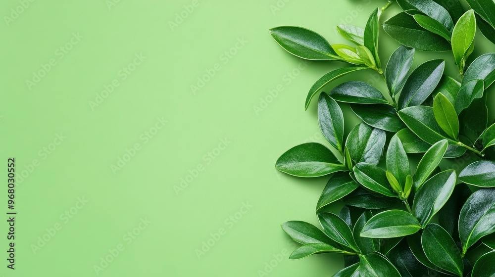 Green Leaves Border on a Light Green Background Green Leaves Border on a Light Green Background