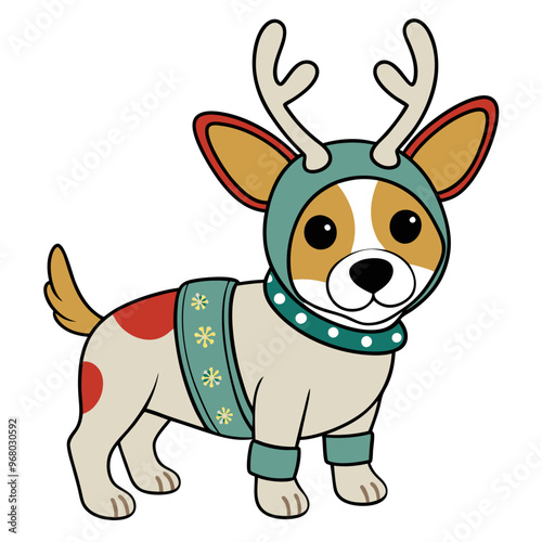 Adorable dog in a reindeer costume perfect for winter festivities, featuring playful antlers and festive design