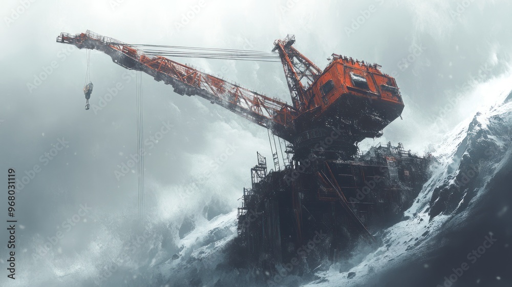 Rusty Crane on Snowy Mountainside Rusty Crane on Snowy Mountainside