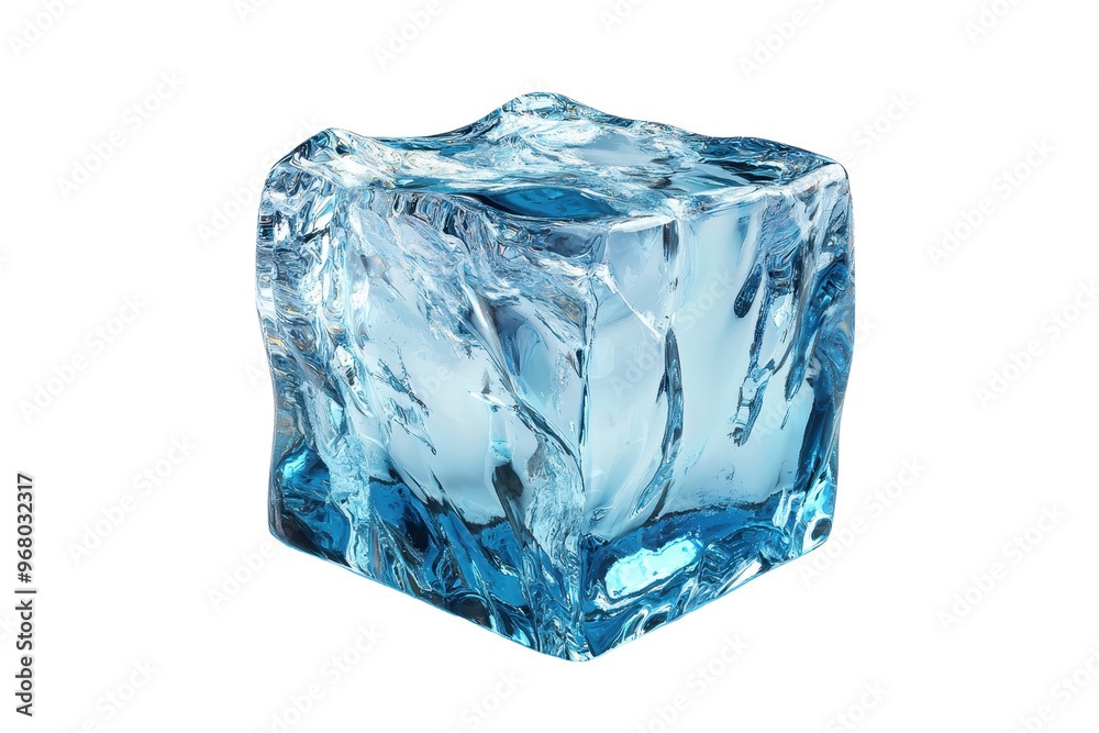 Close-up of a single pristine ice cube with intricate details and blue hue, ideal for cooling drinks or themed design projects. Close-up of a single pristine ice cube with intricate details and blue hue, ideal for cooling drinks or themed design projects.