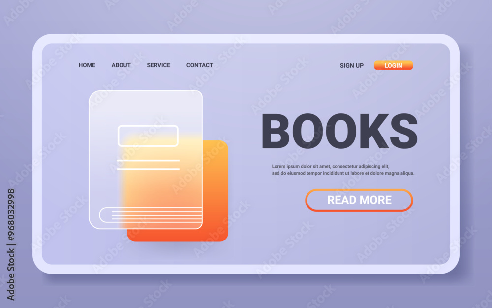 Online books horizontal landing page service. Glass morphism library application Online books horizontal landing page service. Glass morphism library application