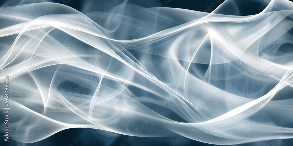 Obraz premium Delicate white smoke flows gracefully across a deep backdrop, forming intricate, swirling patterns that evoke a sense of mystery