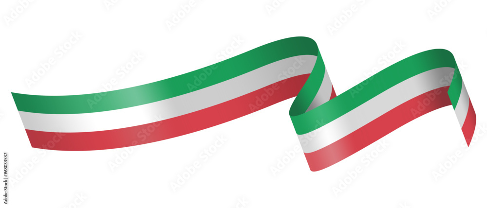 High-Resolution Italian Flag Ribbon in 3D Glossy Style, Horizontally Curved, Isolated on White Background. Editable Vector Illustration, Perfect for Graphic Design and Print Elements, EPS Format High-Resolution Italian Flag Ribbon in 3D Glossy Style, Horizontally Curved, Isolated on White Background. Editable Vector Illustration, Perfect for Graphic Design and Print Elements, EPS Format