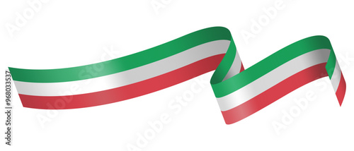 High-Resolution Italian Flag Ribbon in 3D Glossy Style, Horizontally Curved, Isolated on White Background. Editable Vector Illustration, Perfect for Graphic Design and Print Elements, EPS Format