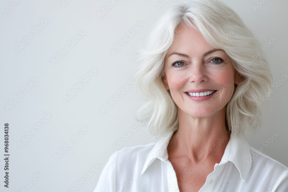 Middle aged woman smiling isolated from a copyspace background. Inclusivity conceptual image Middle aged woman smiling isolated from a copyspace background. Inclusivity conceptual image