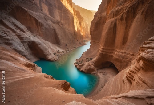 Canyon river with red rock walls photo